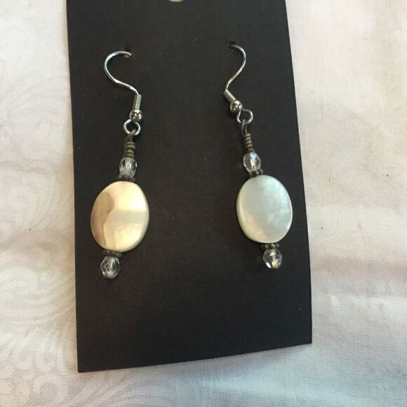 Silvertone Mother of Pearl Earrings - Picture 2 of 4